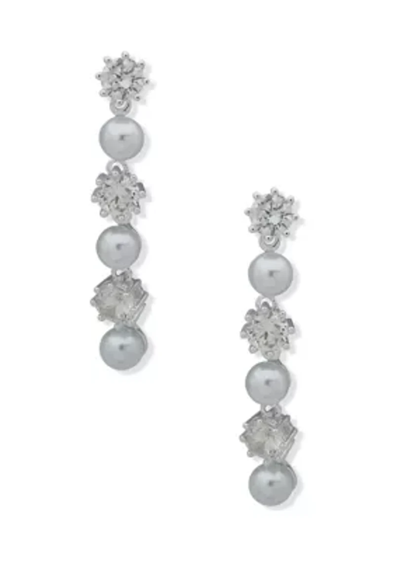 Cubic Zirconia Pearl Post Linear Earrings