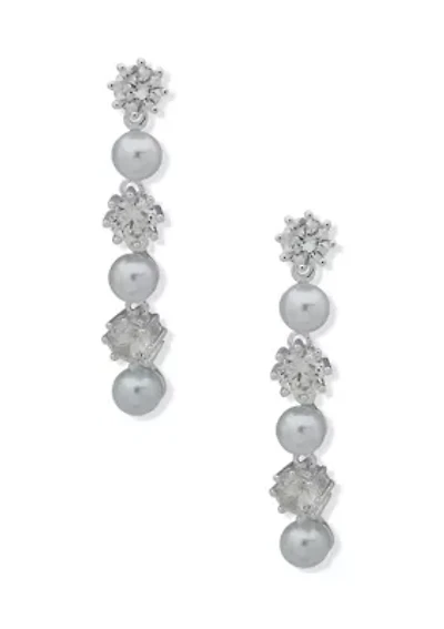 Cubic Zirconia Pearl Post Linear Earrings