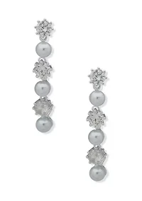 Cubic Zirconia Pearl Post Linear Earrings