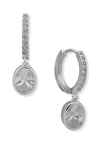 Silver Tone 15 Millimeter Crystal Hoop with Drop Earrings