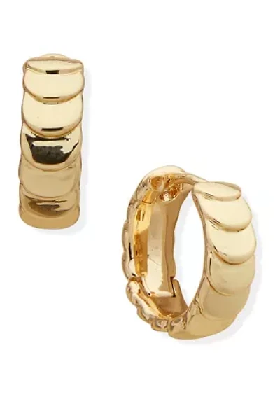 Gold Tone 15 Millimeter Disc Huggie Hoop Earrings