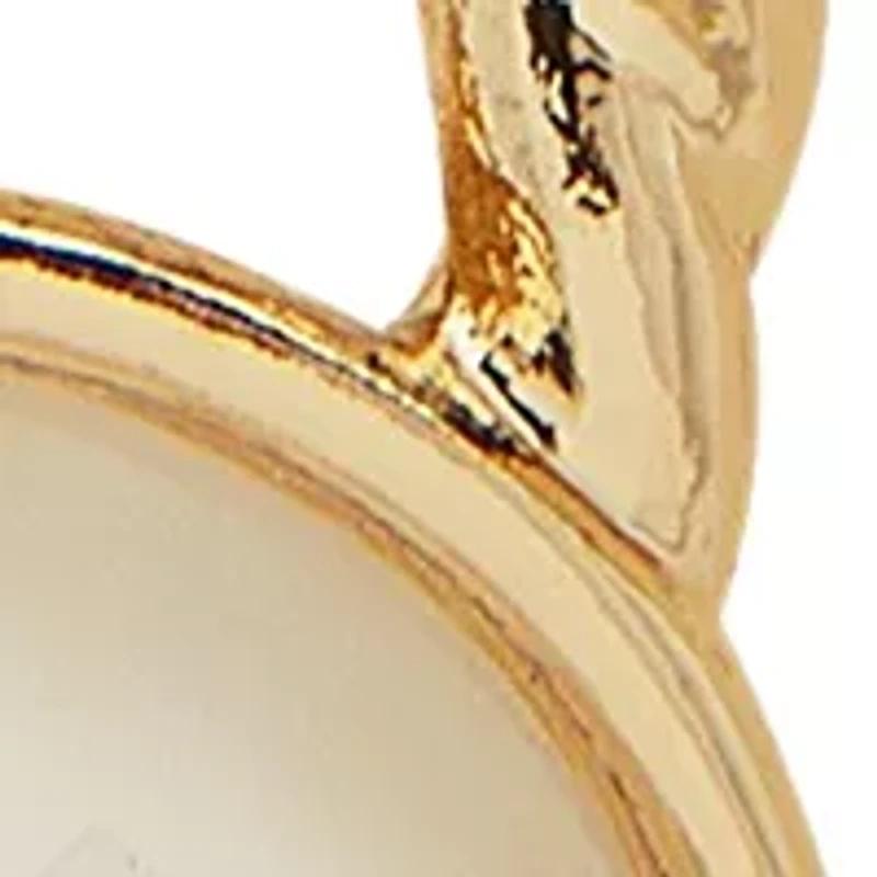 Gold Tone 9 Millimeter Pearl Double Row C Hoop Earrings
