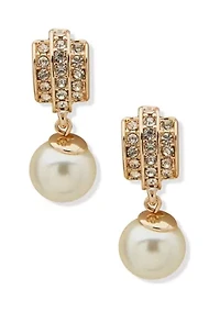 Dome Button Pearl Drop Earrings