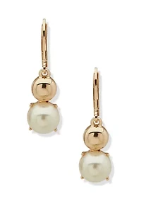 Gold Tone Pearl Dome Drop Earrings