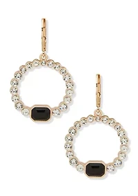 Gold Tone Jet Black Crystal Round Drop Earrings