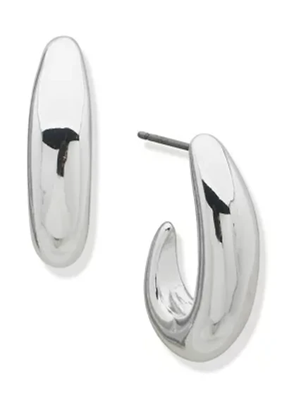 Silver Tone Dome Hoop Stud Earrings