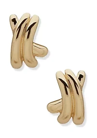 Gold Tone Criss Cross Button Earrings