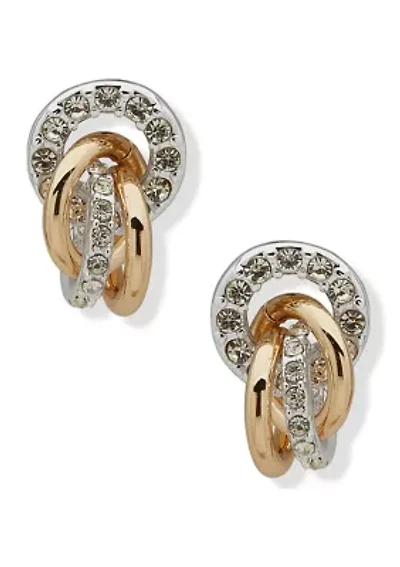 Two Tone Link Button Rondell Shaky Drop Earrings