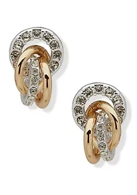 Two Tone Link Button Rondell Shaky Drop Earrings