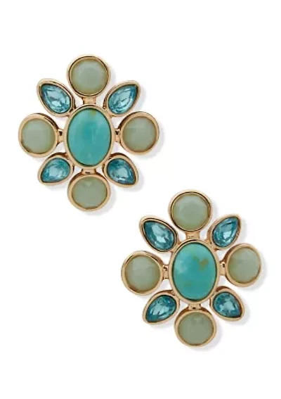 Gold Tone Multi Cluster Stud Earrings