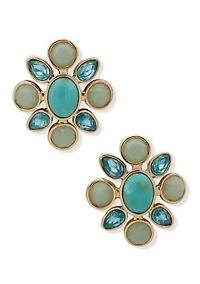 Gold Tone Multi Cluster Stud Earrings