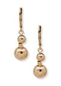Gold Tone Double Bead Drop Earrings