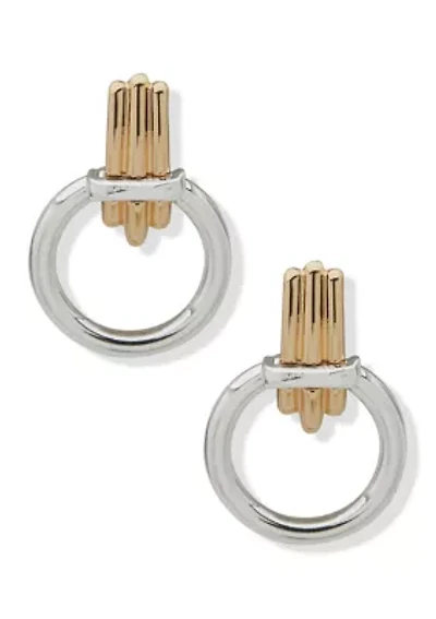 Two Tone Ribbed Doorknocker Drop Earrings