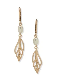 Gold Tone Pearl Shell Linear Earrings