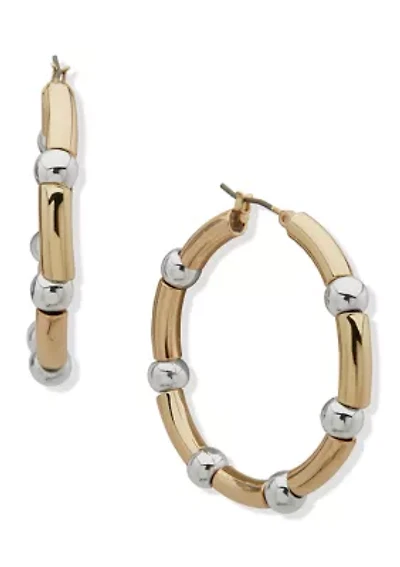 Two Tone Stationed Dome Hoop Earrings