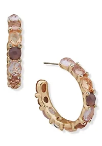 Gold Tone Purple Stone C Hoop Earrings