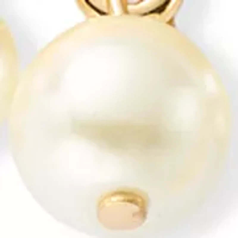 Gold Tone White Pearl Cutout Drop Earrings