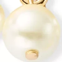 Gold Tone White Pearl Cutout Drop Earrings
