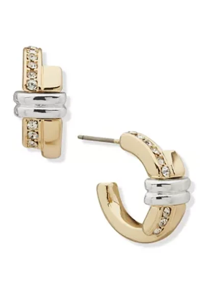 Two Tone Crystal 16mm 2 Row C Hoop Earrings