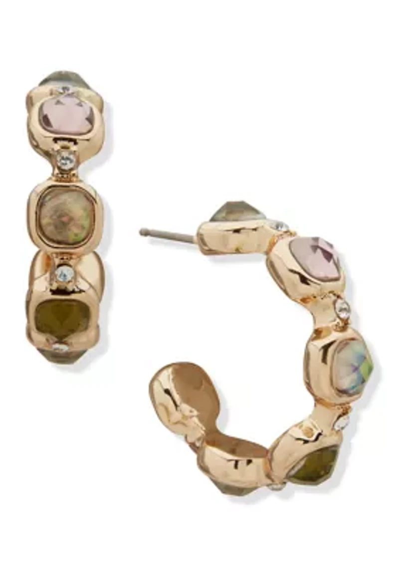 Multi Stone C Hoop Earrings