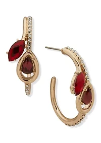 Teardrop Red Crystal Hoop Earrings