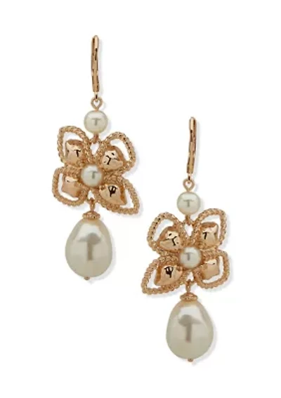 Floral Hammered Pearl Drop Earrings