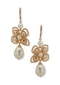  Floral Hammered Pearl Drop Earrings