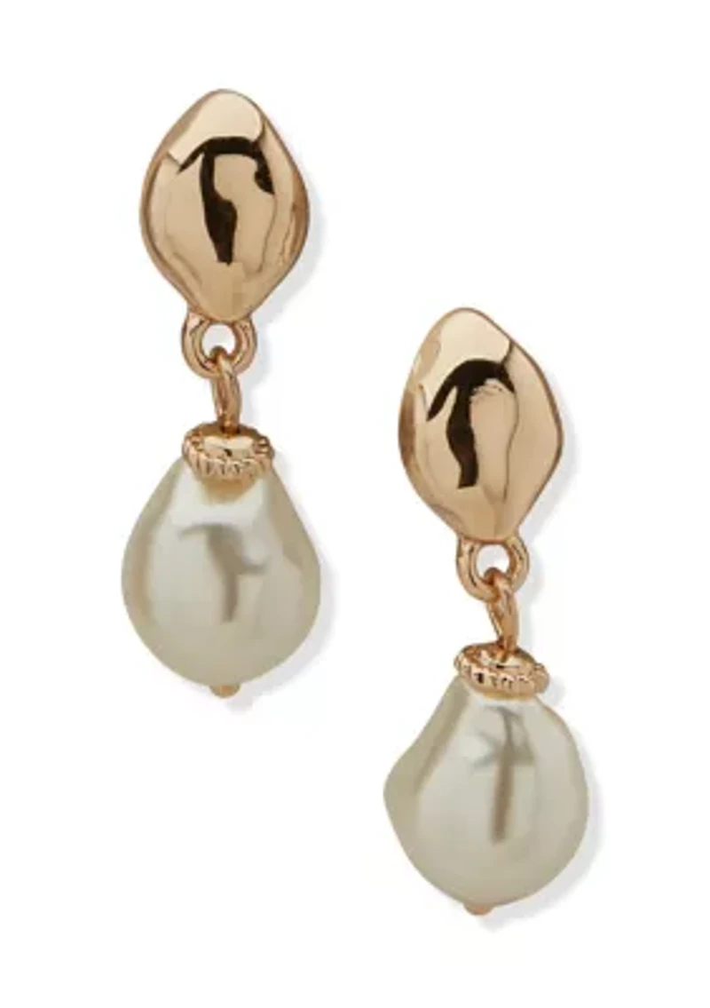 Baroque Pearl Hammered Drop Earrings