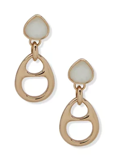 Stone Pearl Link Drop Earrings
