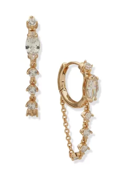 Crystal Stone Huggie Chain Earrings