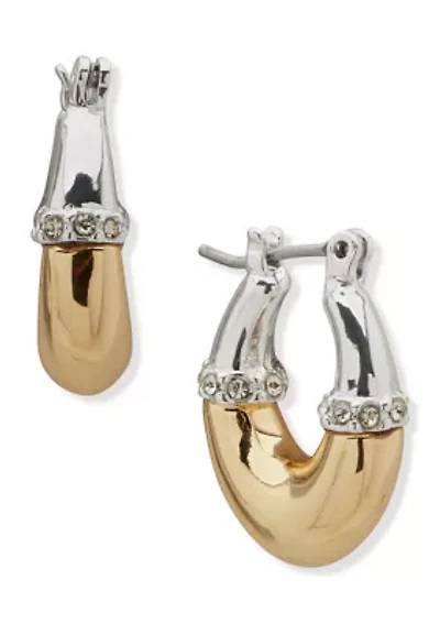 Two Tone Crystal Pavé Rondell Huggie Earrings