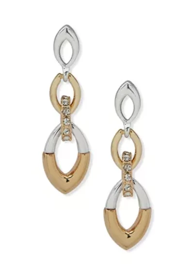 Two Tone Crystal Link Linear Earrings