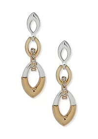 Two Tone Crystal Link Linear Earrings