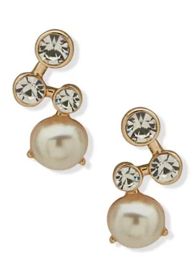 Pearl Drop Cluster Stone Button Earrings