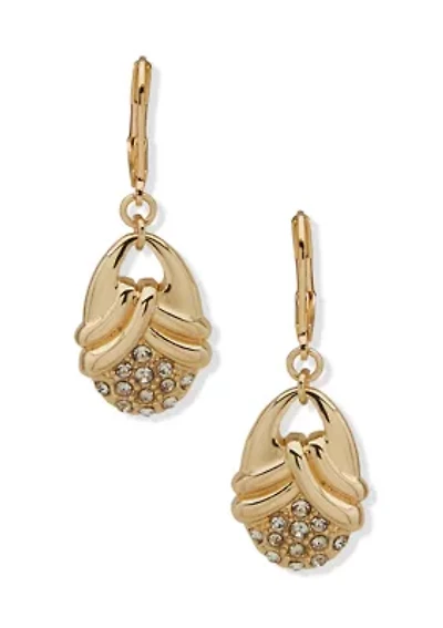 Crystal Oval Gold Tone Drop Earrings