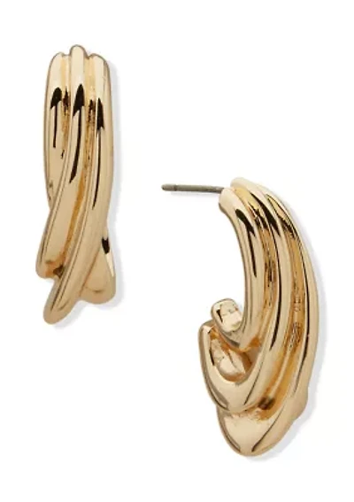 Twisted Triple Row Gold Tone Hoop Earrings