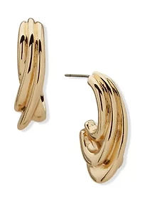 Twisted Triple Row Gold Tone Hoop Earrings