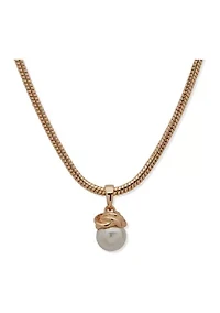 Gold Tone 16" Snake Chain with Knot Pearl Pendant Necklace