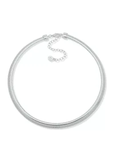 Silver Tone 16" Omega Chain Collar Necklace