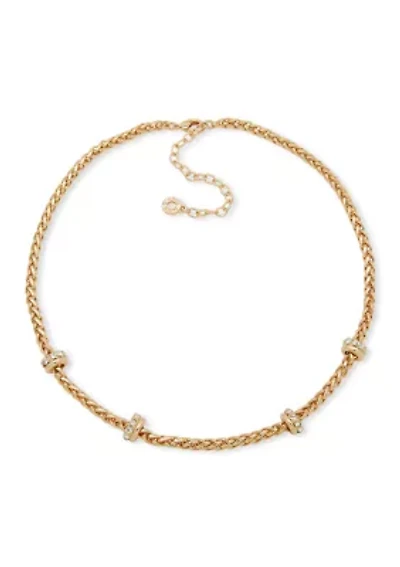 Gold Tone Crystal Wheat Chain Necklace