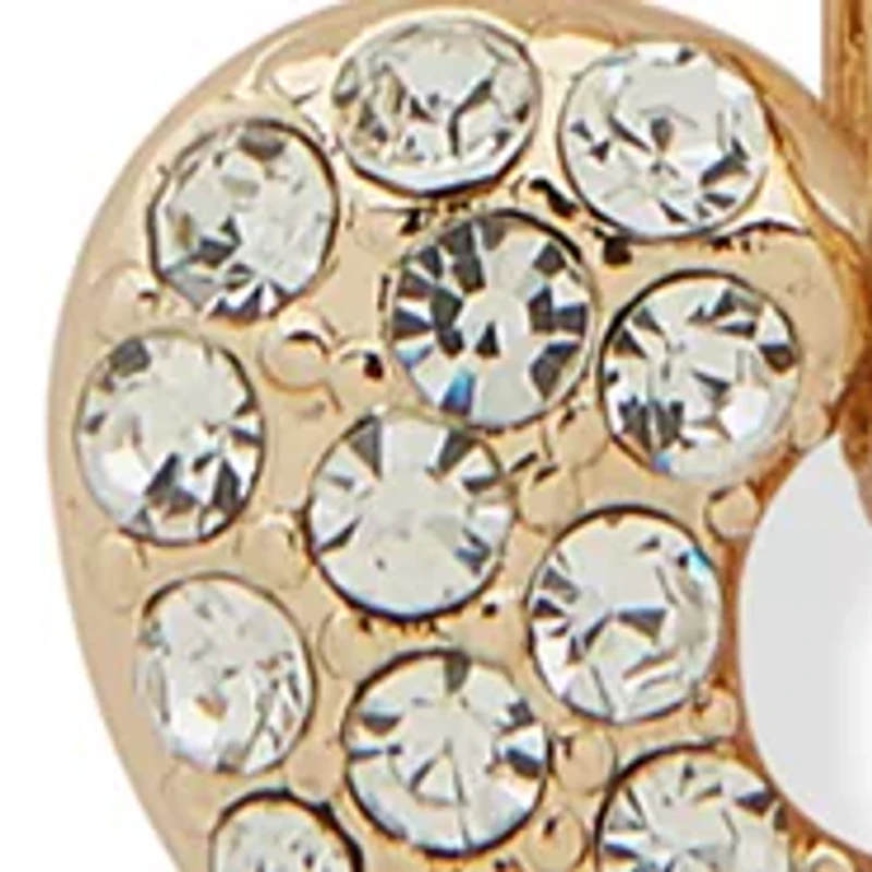 Gold Tone Pearl Crystal Heart Pendant Necklace