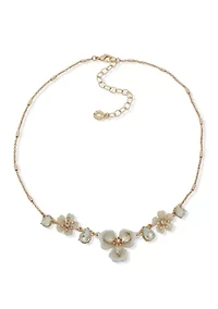 Gold Tone White Flower Stone Frontal Necklace