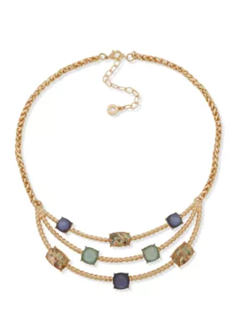 Gold Tone Multi Roped Multirow Necklace