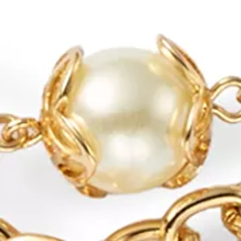 Gold Tone White Pearl 2 in 1 Disc Pendant Necklace