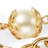 Gold Tone White Pearl 2 in 1 Disc Pendant Necklace