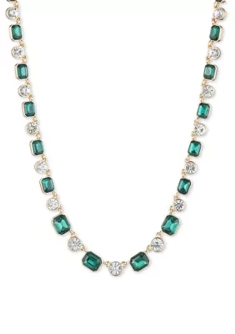 Gold Tone Green Crystal Collar Necklace