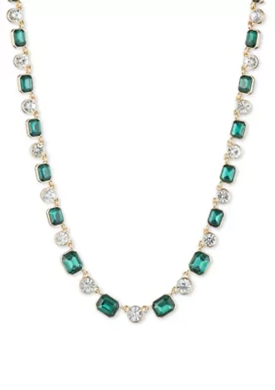 Gold Tone Green Crystal Collar Necklace