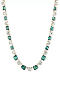 Gold Tone Green Crystal Collar Necklace