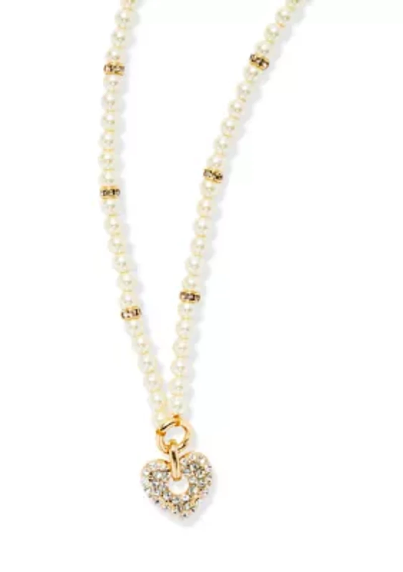 White Beaded Heart Pendant Necklace