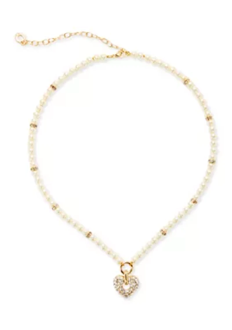 White Beaded Heart Pendant Necklace